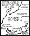 Rogers' map of central Japan showing the site of Nobunaga's castle